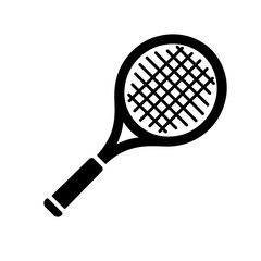 Tennis racket icon. Black silhouette of a tennis racket in flat design.