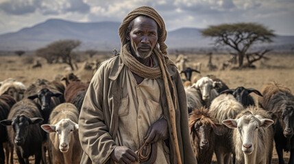 African shepherd with his sheeps 