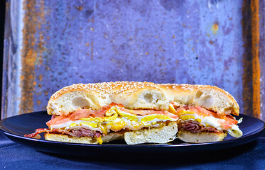 Selective focus toasted bread sandwich, food backgrounds, isolated subject