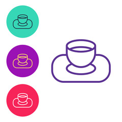 Set line Soy sauce in bowl icon isolated on white background. Set icons colorful. Vector