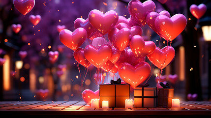 Gift box and many hearts. Happy Valentine's Day. Greeting card, gift, declaration of love.