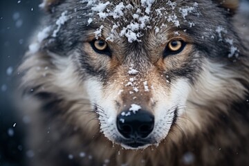 Obraz premium A wolf close up snowing on his face, pretty eyes