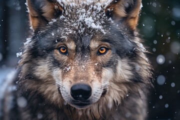 Naklejka na ściany i meble A wolf close up snowing on his face, pretty eyes
