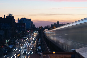 Fototapeta na wymiar NYC subway moving train, public transportation copy space background image