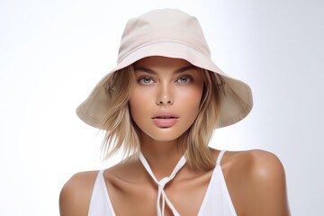 photo of girl wearing sinterklas hat on white clean background. Generative AI
