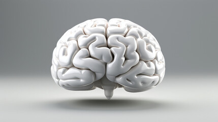 Brain 3D Rendering - White Glossy Isolated Concept for Intelligence, Science, and Innovation | Grey Background
