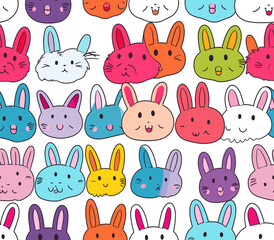 Fototapeta premium Bunny Serenade An enchanting seamless pattern, adorned with an array of gracefully arranged bunny heads, offers a mesmerizing visual feast.