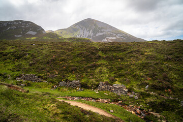 A distant view of the summit of the Holy mountain of Croagh Patrick, near Westport, County Mayo, Ireland