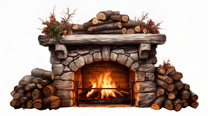 Cozy Fireplace Isolated Object - Warmth and Comfort with Transparent Background - Homey, Inviting, and Relaxing Atmosphere Concept