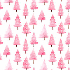 Obraz premium Pretty pink watercolour style seamless repeating pattern of christmas trees, great for stationery and fabric.