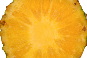 Pineapple juicy yellow slices on a white background.
