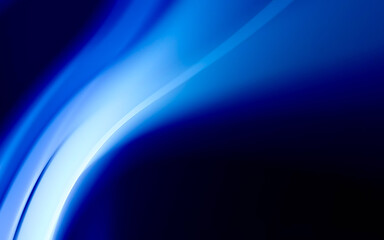 Illustration of a dark background with blue abstract glowing wavy shaped stripes with effects