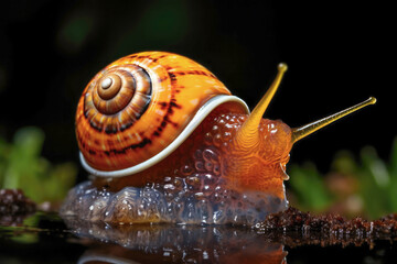 A snail navigating its way through a lush summer garden, emphasizing its slow but steady pace and its importance in maintaining a balanced ecosystem.
