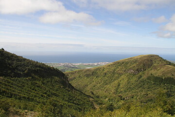 Fototapeta na wymiar Aerial view of beautiful mountains in Azores, Portugal