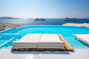 Pool view at Mykonos Island, Greece - obrazy, fototapety, plakaty