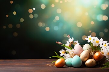 Vibrant Easter Background: Eggs and Flowers