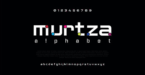 MURTZA Modern minimal abstract alphabet fonts. Typography technology, electronic, movie, digital, music, future, logo creative font. vector illustration - obrazy, fototapety, plakaty
