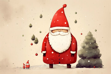 Funny christmas card with small and big santa claus