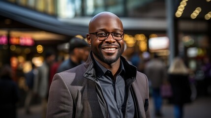 Fototapeta premium Office handsome man of African descent Or executives are standing and walking on the street using their phones to make transactions, for example. fintech in a business district with tall buildings