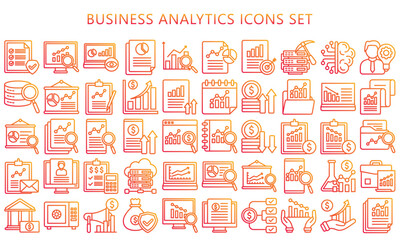 Business analytics gradient outline icons pack, contain book, calculator, money, strategy, research and more. use for modern concept, best for UI or UX kit, web and app development. vector EPS 10.