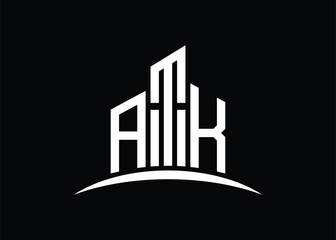 Letter ATK building vector monogram logo design template. Building Shape ATK logo.