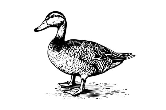 Duck hand drawn ink sketch. Engraved style vector illustration