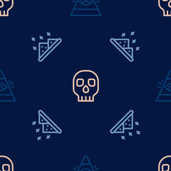 Fototapeta premium Set line All-seeing eye of God, Magic powder and Skull on seamless pattern. Vector
