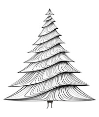 Continuous one line drawing of Christmas tree isolated on transparent white background. Black and white Christmas fashionable abstract minimalism - obrazy, fototapety, plakaty