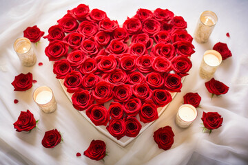 Heart-Shaped Rose Arrangement with Candles