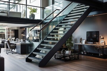 Transform a loft space with a steel and glass staircase for an industrial look