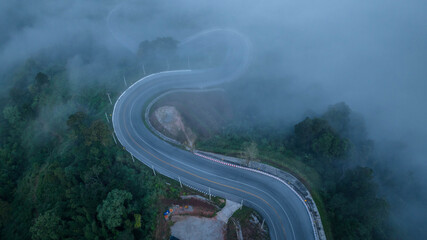 Road on a mountain ridge in Thailand