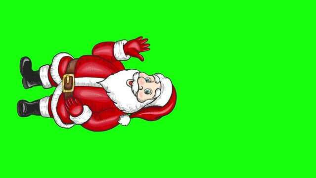 4K Vertical Design of Cute Santa Claus Rotating Animation Waving Hand and Welcoming on green chroma key screen template. Hand Drawn Santa Claus for Christmas and New Year Card or Banner Template.