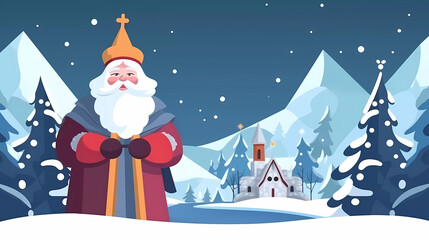 Saint Nicholas Day celebration. Saint Nicholas Day background.Flat Cartoon Vector illustration Template