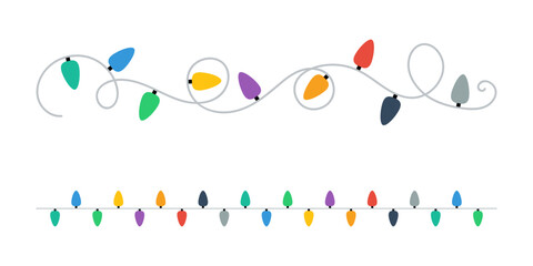 Christmas lights. Christmas colorful lights. Colorful garland light decoration. Glowing bulb for Xmas