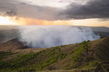 White emission gas coming from volcano ctrater