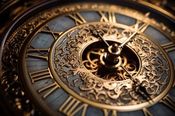 Fototapeta na wymiar The Elegance of Time: A Detailed Look at a Decorative Clock's Hands as New Year Approaches