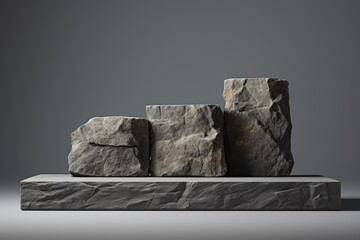 raw stone pedestals Winner award in free form. minimalistic brutal concept for presentation