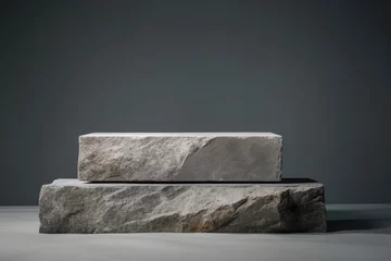 Foto op Canvas raw stone pedestal in free form. minimalistic brutal concept for presentation © valentina