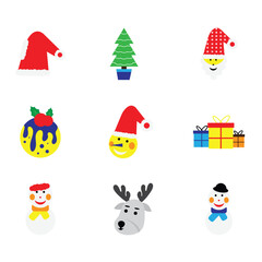 Christmas decorative banner with funny Santa Claus, nutcracker, locomotive and gift boxes and many others.
