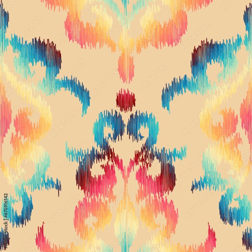Poster Abstract seamless tileable pattern. Decorative abstract grunge vintage pattern .Ikat style. Vector image.