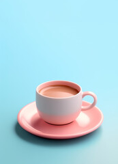 Obraz premium pink cup of coffee n a blue background