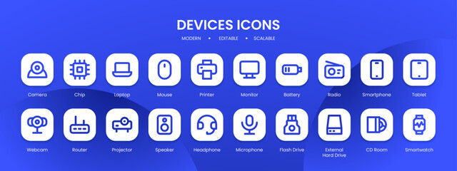 Devices icon collection with black filled line outline style. web, sign, collection, device, symbol, mobile, technology. Vector Illustration