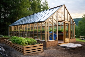 huge greenhouse with a wooden frame - backyard farming