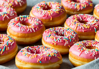 Round Glazed Donuts on table.