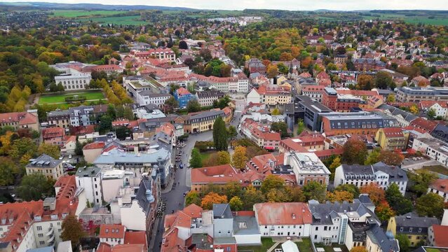 Goethe House aerial top view flight drone. City of Culture Weimar fall Germany