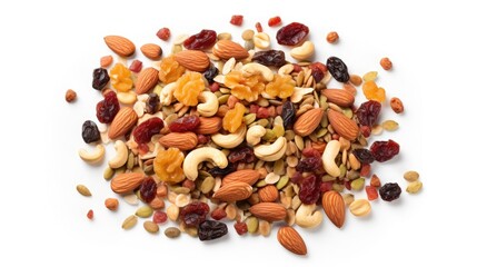 Assorted Dried Fruits and Nuts on White Background - Collection of Healthy and Nutritious Snacks for a Healthy Lifestyle