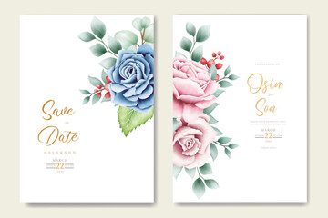 wedding invitation card with floral rose watercolor