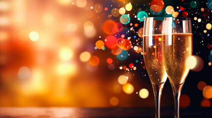 Beautiful Festive Abstract Background with Champagne Glasses 