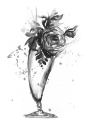 Fotobehang abstract flower in vase. watercolor painting. illustration © Anna Ismagilova