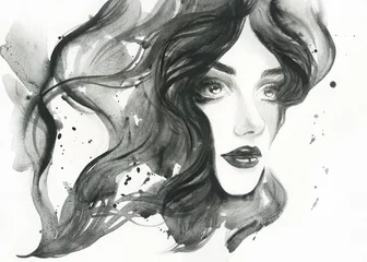 Fotobehang abstract female portrait. watercolor painting. illustration © Anna Ismagilova